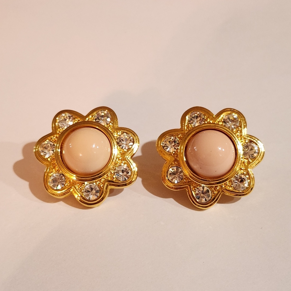 Vintage Joan Rivers Gold and Pink Floral Earrings